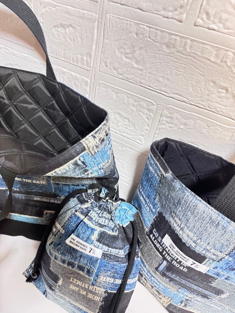 ブルーデニムプリント　入園入学　体操着　上履き　レッスンバッグ　お箸袋　コップ袋