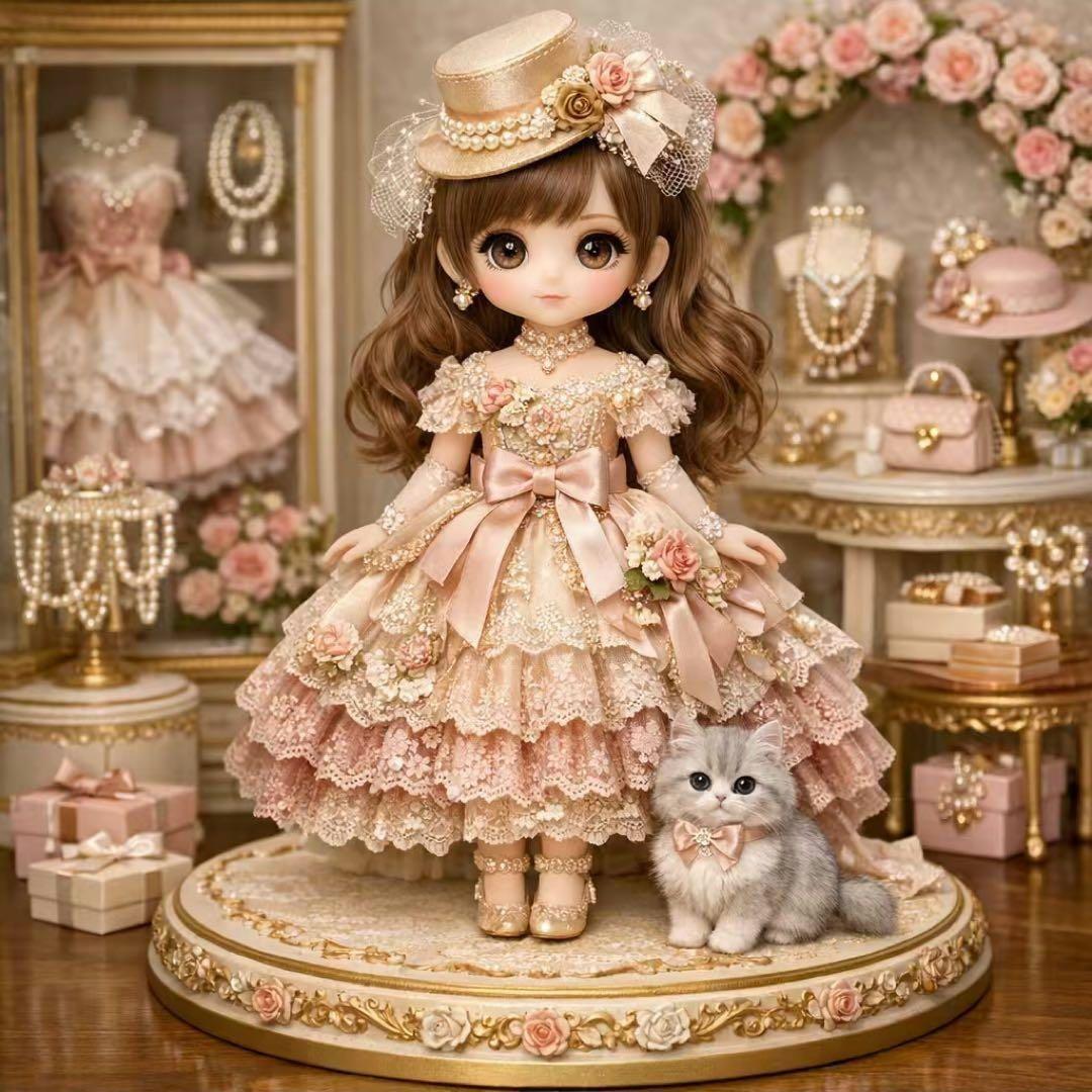 ロリータドールと子猫スイートパネル生地　ハンドメイド