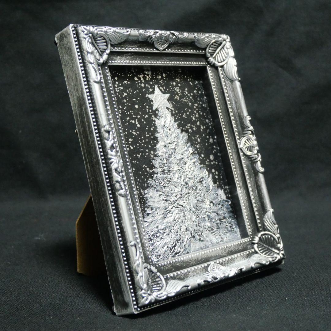 【銀色クリスマスツリー】絵画 油彩 油彩画 絵 油絵