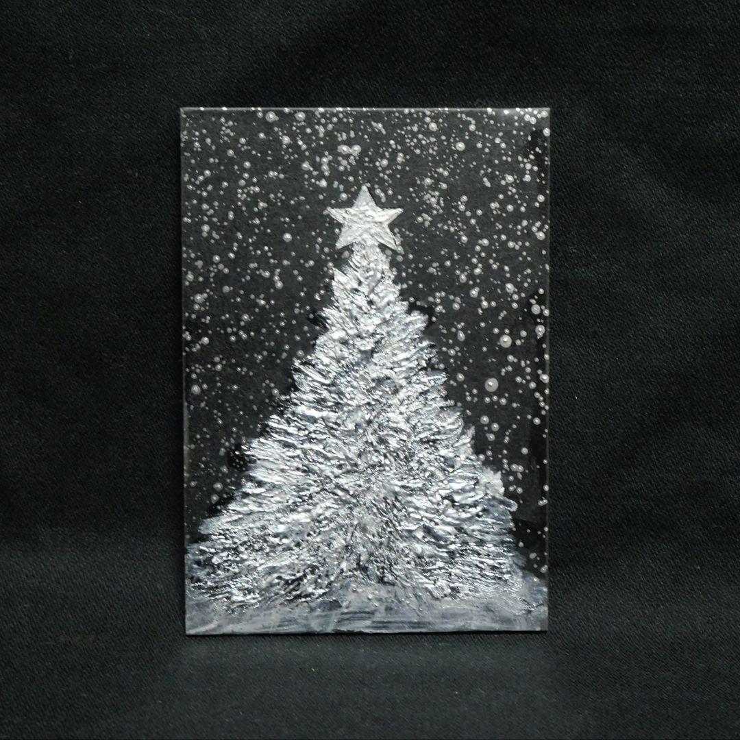 【銀色クリスマスツリー】絵画 油彩 油彩画 絵 油絵