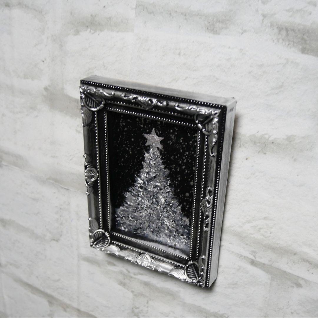 【銀色クリスマスツリー】絵画 油彩 油彩画 絵 油絵