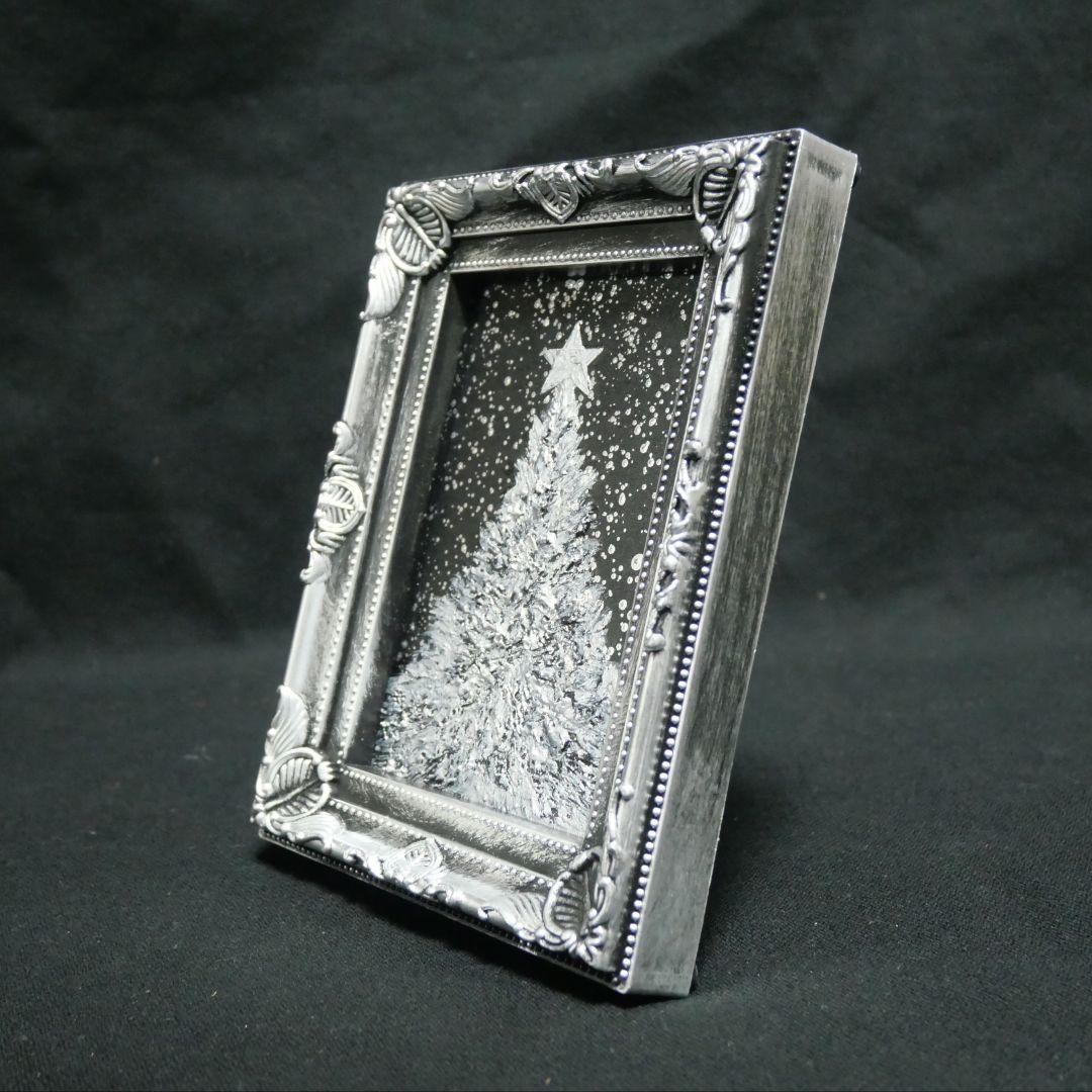 【銀色クリスマスツリー】絵画 油彩 油彩画 絵 油絵