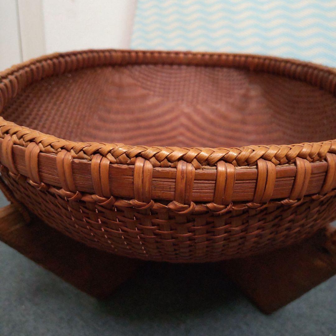 ヴィンテージ！木台付きオーバル型竹籠！ 時代物！経年変化美品！