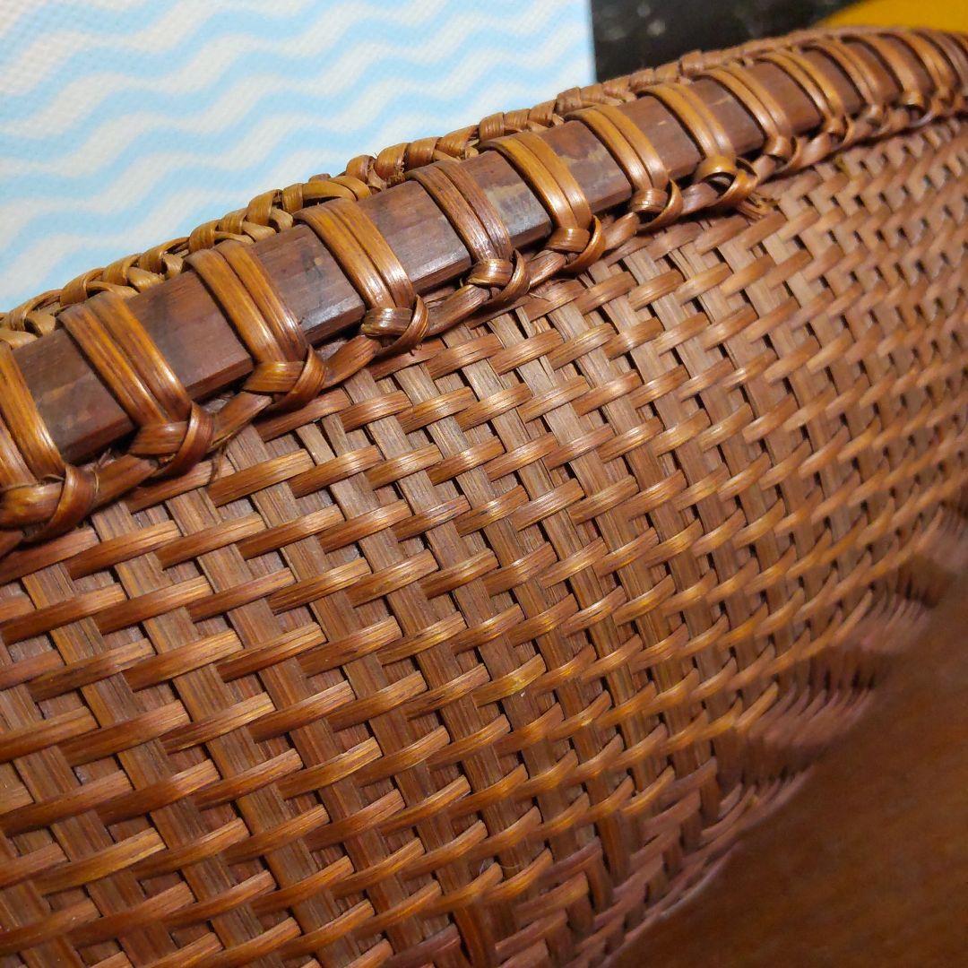ヴィンテージ！木台付きオーバル型竹籠！ 時代物！経年変化美品！