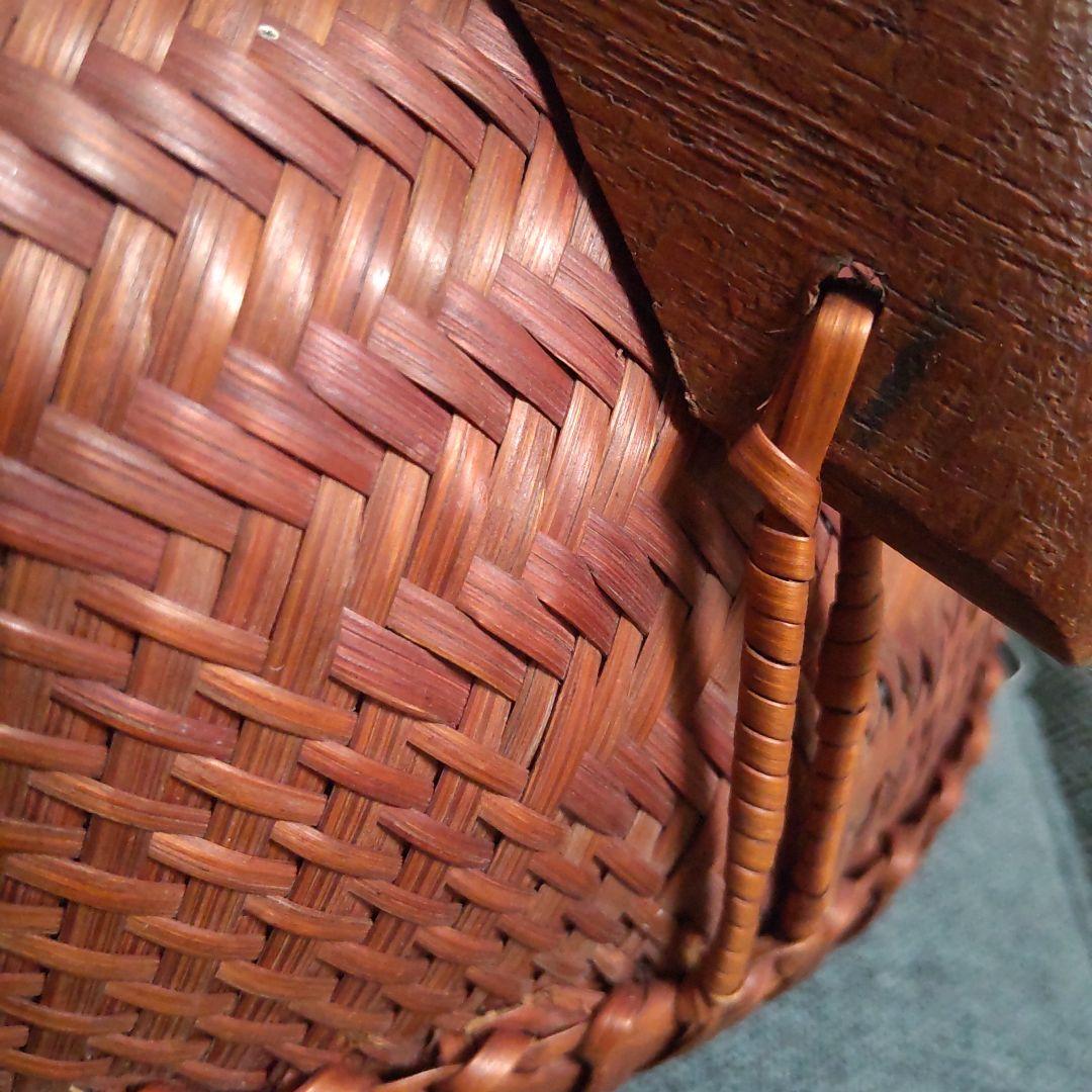 ヴィンテージ！木台付きオーバル型竹籠！ 時代物！経年変化美品！