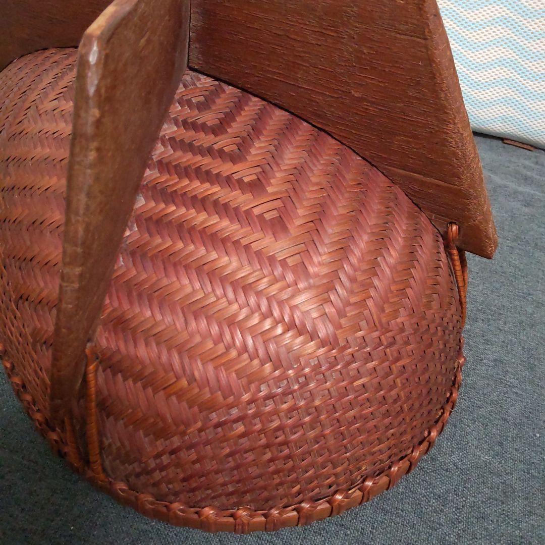 ヴィンテージ！木台付きオーバル型竹籠！ 時代物！経年変化美品！