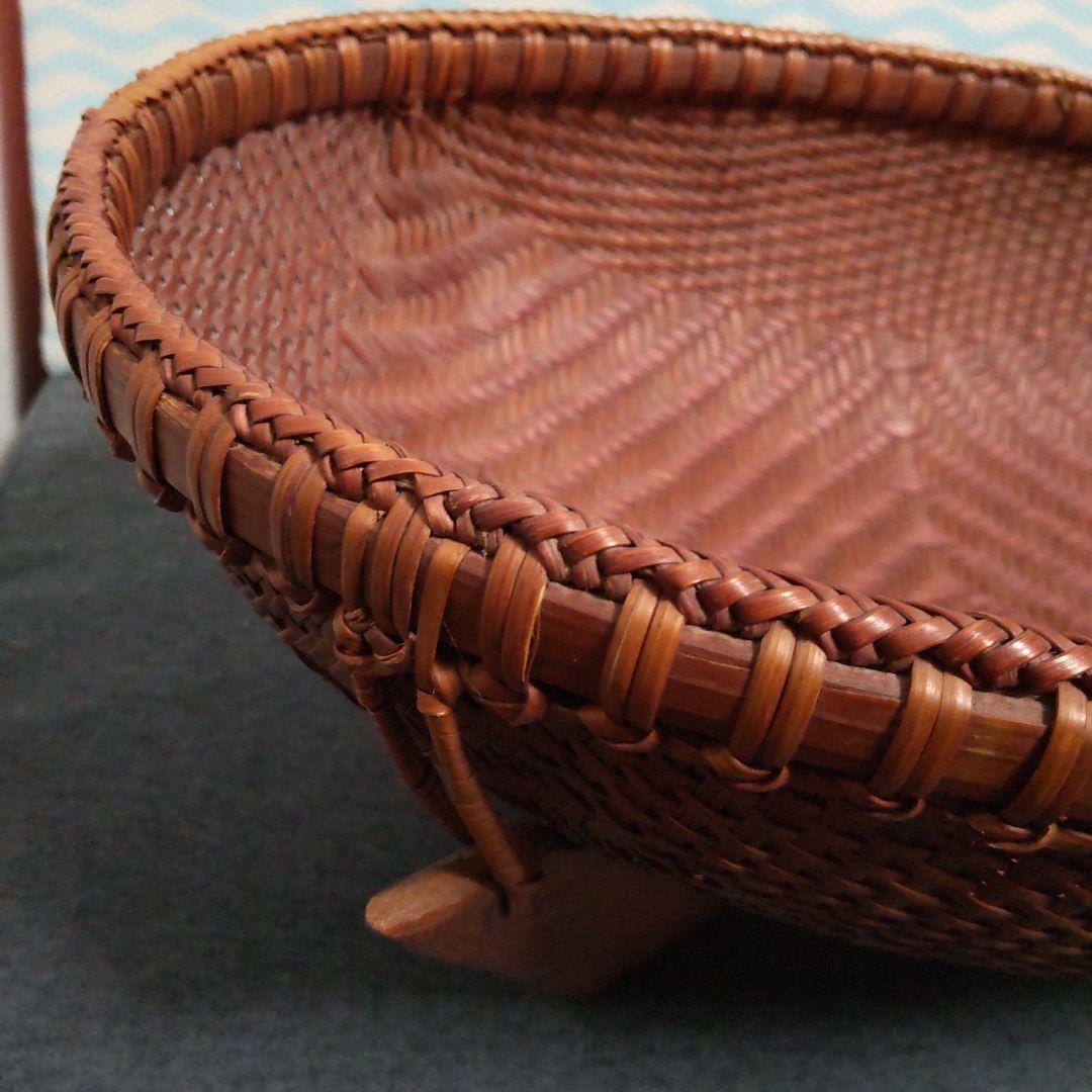 ヴィンテージ！木台付きオーバル型竹籠！ 時代物！経年変化美品！