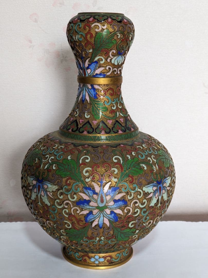 ♦中国 画琺瑯 花図紋瓶 景泰藍工芸品 七宝焼 コレクション 骨董品アンティーク