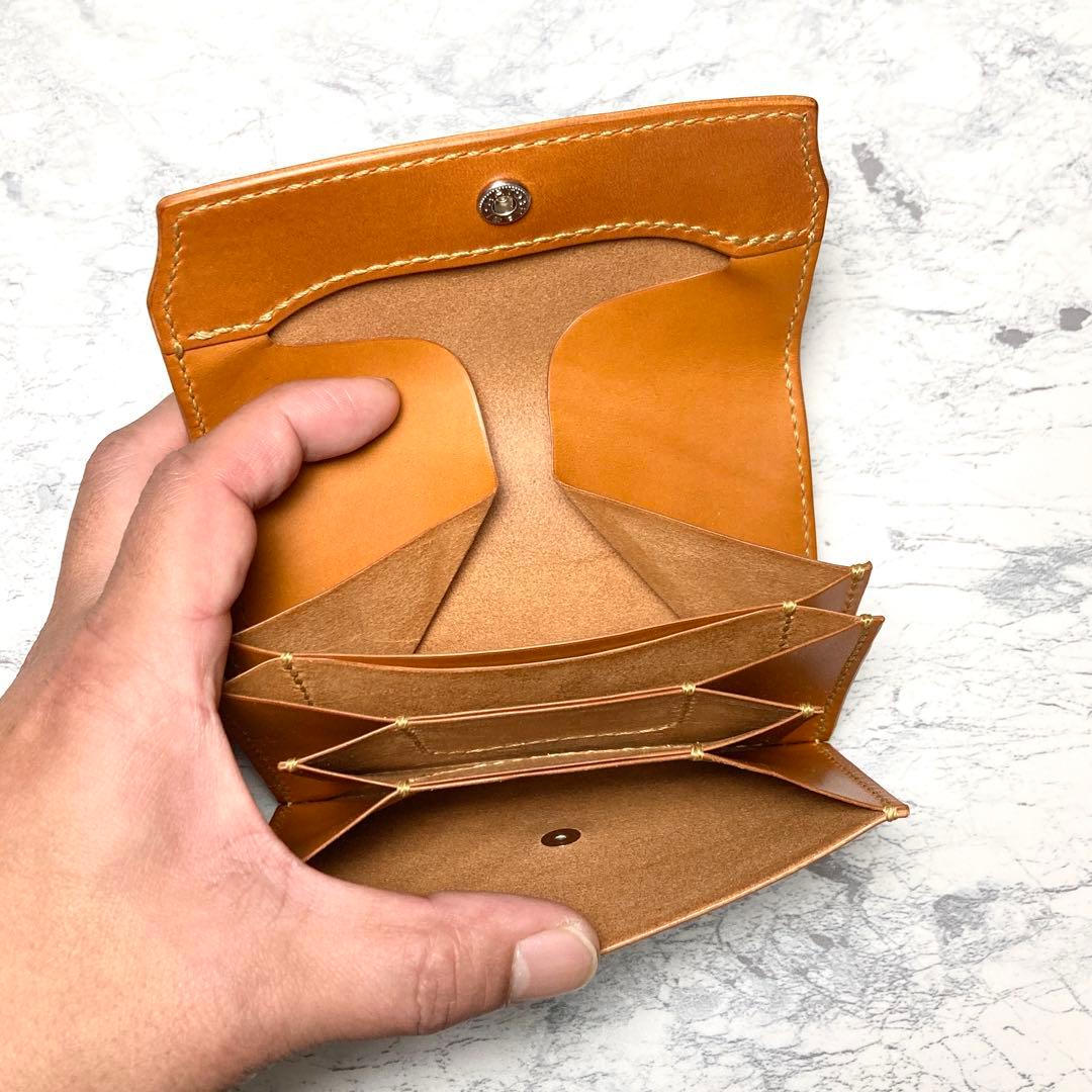 本革 コンパクト財布 栃木レザー 二つ折り財布 メンズ レディース キャメル
