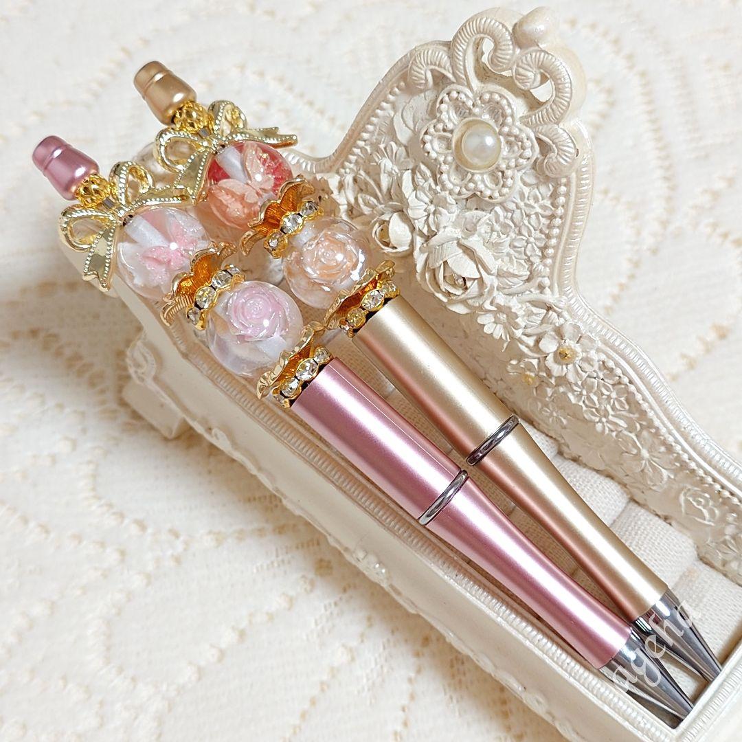 sale‼️N4256 カスタムボールペン 2本セット 薔薇ビーズ 蝶々