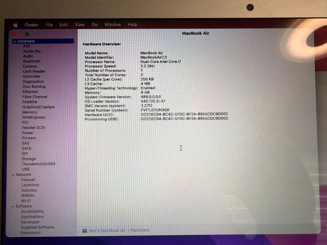 MacBook本体 MacBook Air 2015 13\" 8GB 256GB Corei7 US