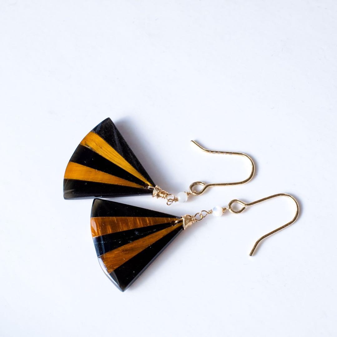 オブシディアン×タイガーアイフープイヤリング