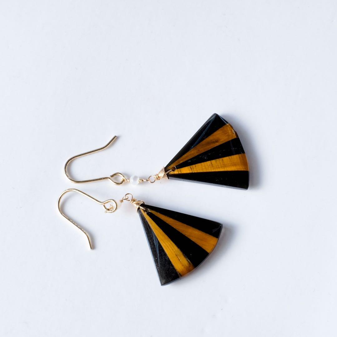 オブシディアン×タイガーアイフープイヤリング