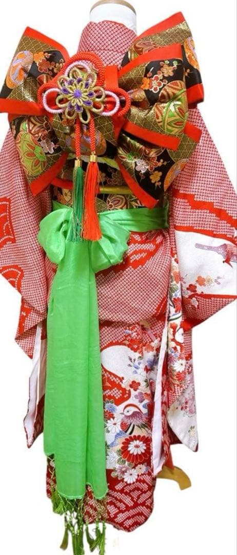 七五三 着物セット 豪華　フルセット 絞り柄 髪飾り 和傘つき