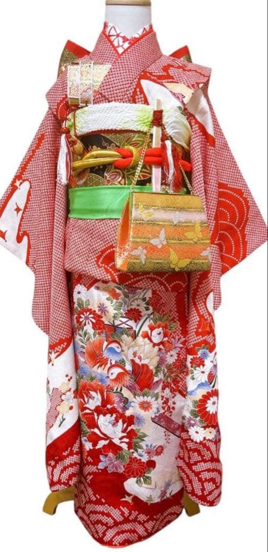 七五三 着物セット 豪華　フルセット 絞り柄 髪飾り 和傘つき