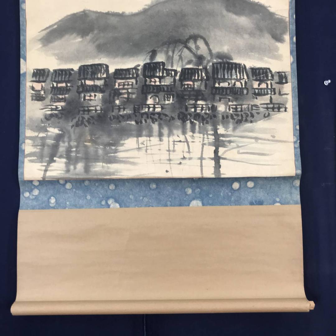 作者不詳/加茂川夜景/山水図/夜景図/横物/掛軸☆宝船☆AB-543