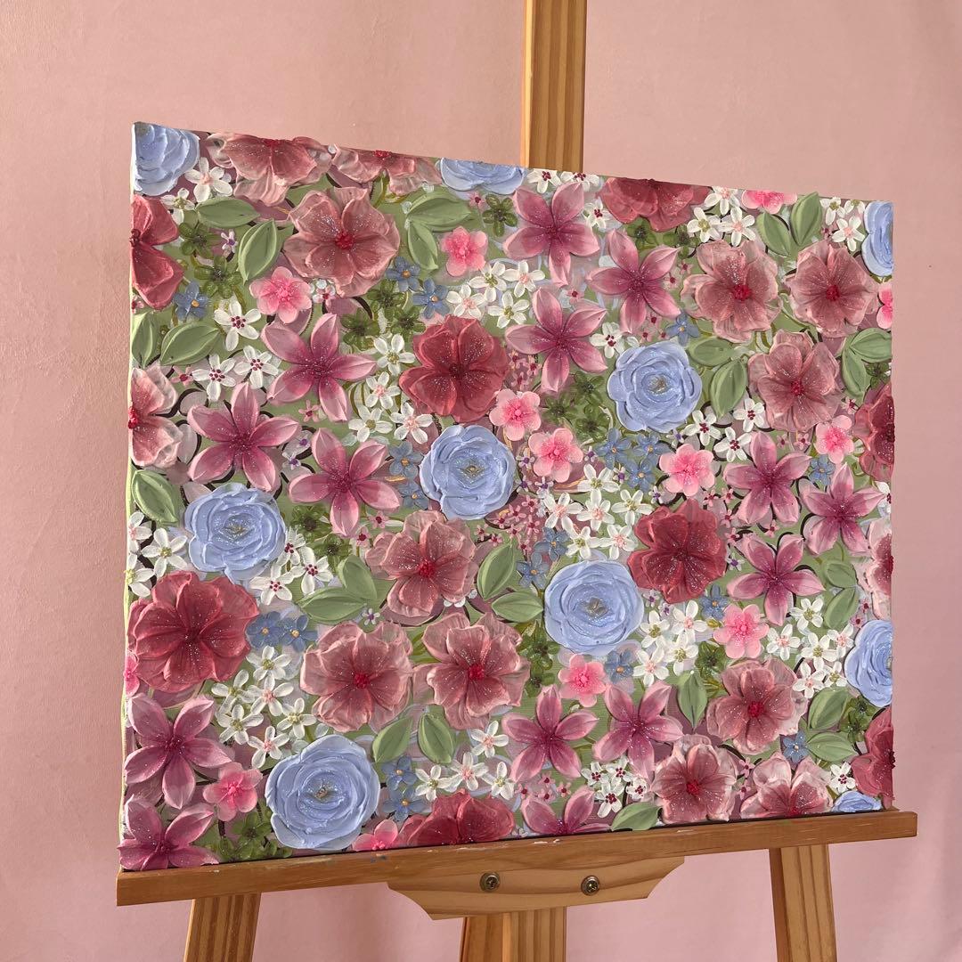 アクリル花柄アート作品　テクスチャーアート　ボタニカル フラワーアート 花図鑑