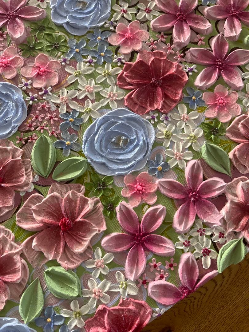 アクリル花柄アート作品　テクスチャーアート　ボタニカル フラワーアート 花図鑑