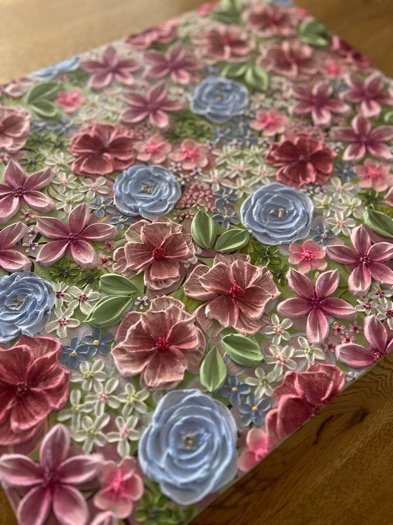 アクリル花柄アート作品　テクスチャーアート　ボタニカル フラワーアート 花図鑑