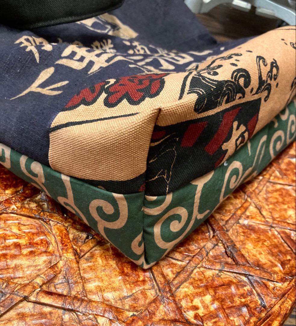 酒屋の前掛け生地等の柿渋染めトートバッグ　　　古布リメイク