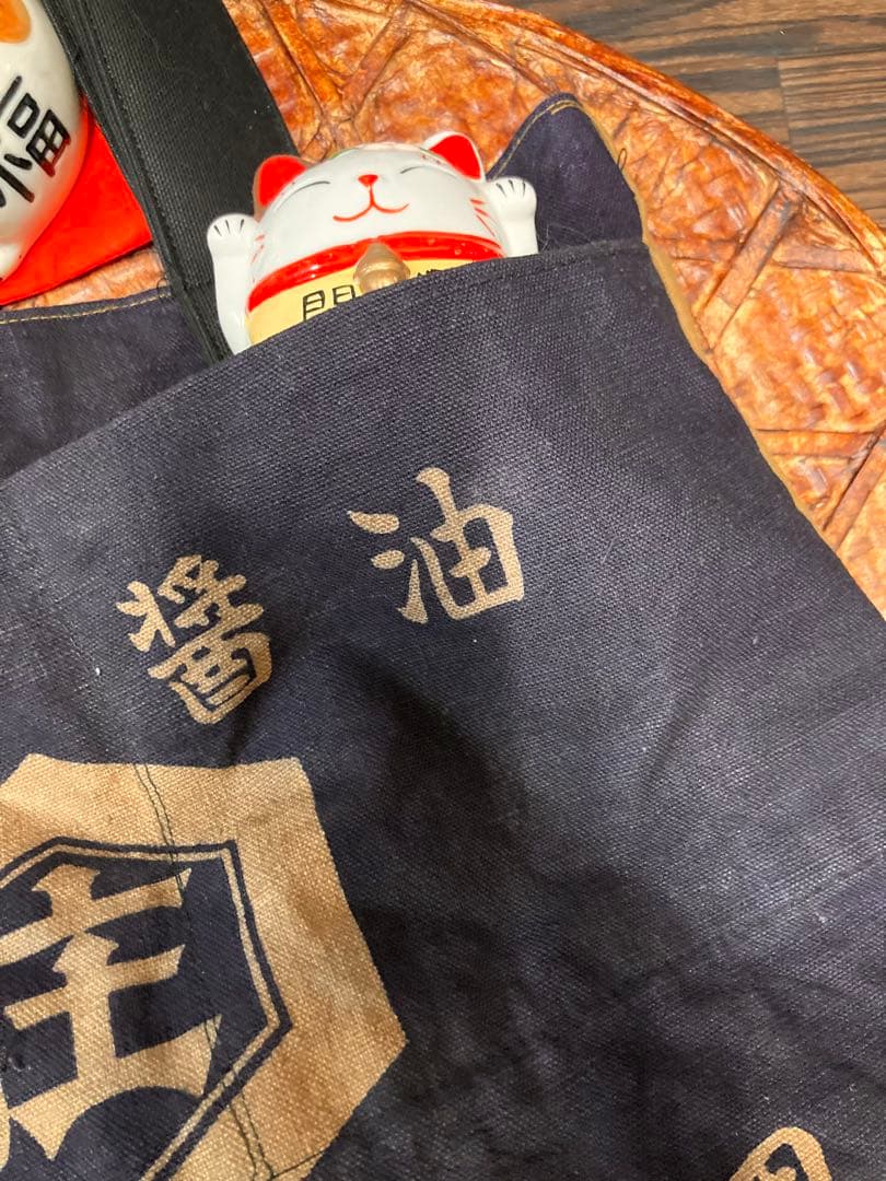 酒屋の前掛け生地等の柿渋染めトートバッグ　　　古布リメイク