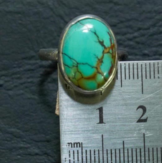 【高級】ターコイズ フリーサイズ リングスパイダーウェブシルバー19号