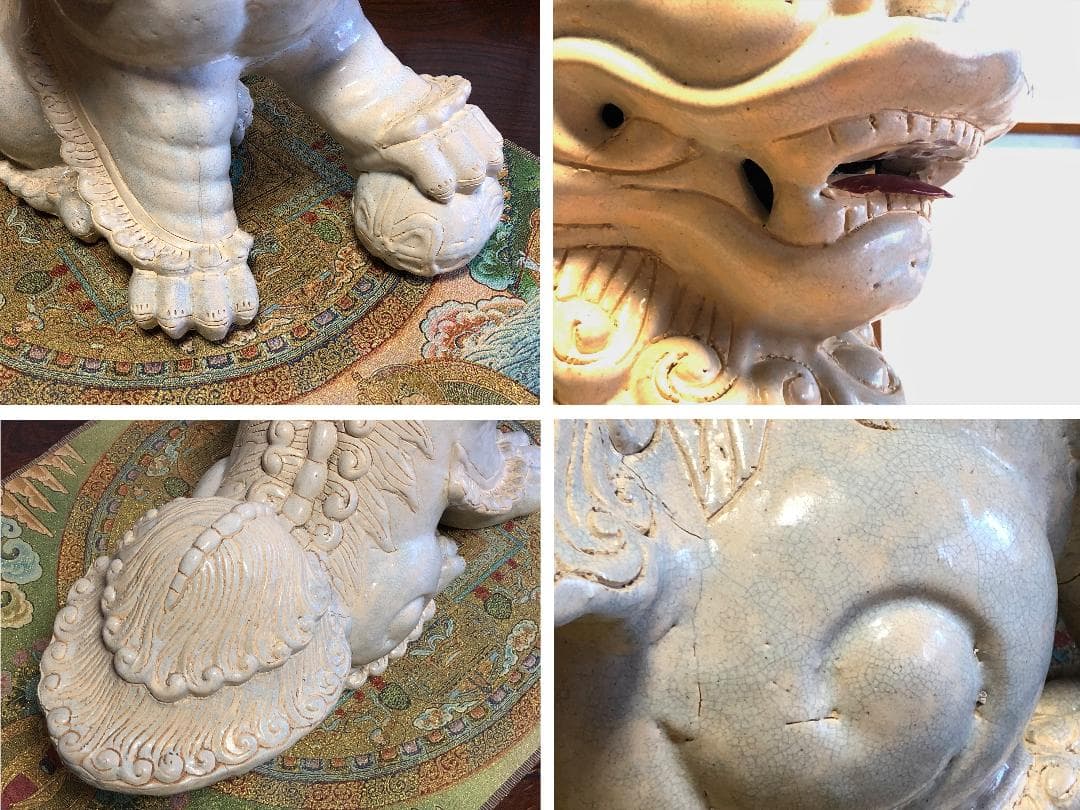 【 大白獅子 】 玉獅子　献上上手　68ｃｍ 　19.6ｋｇ