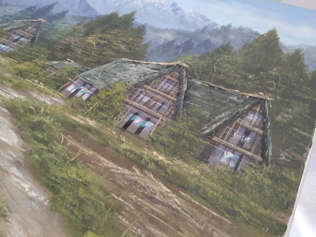 美しき名画　日本の原風景　油彩画 　合掌造りの里　松本弘　白川郷