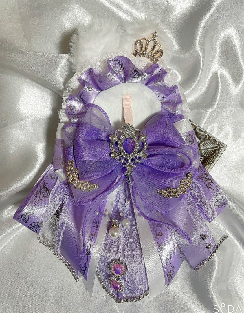 ❦ふわふわうさ耳痛ゴージャスロゼット❦蝶々グログラン白×紫×水色