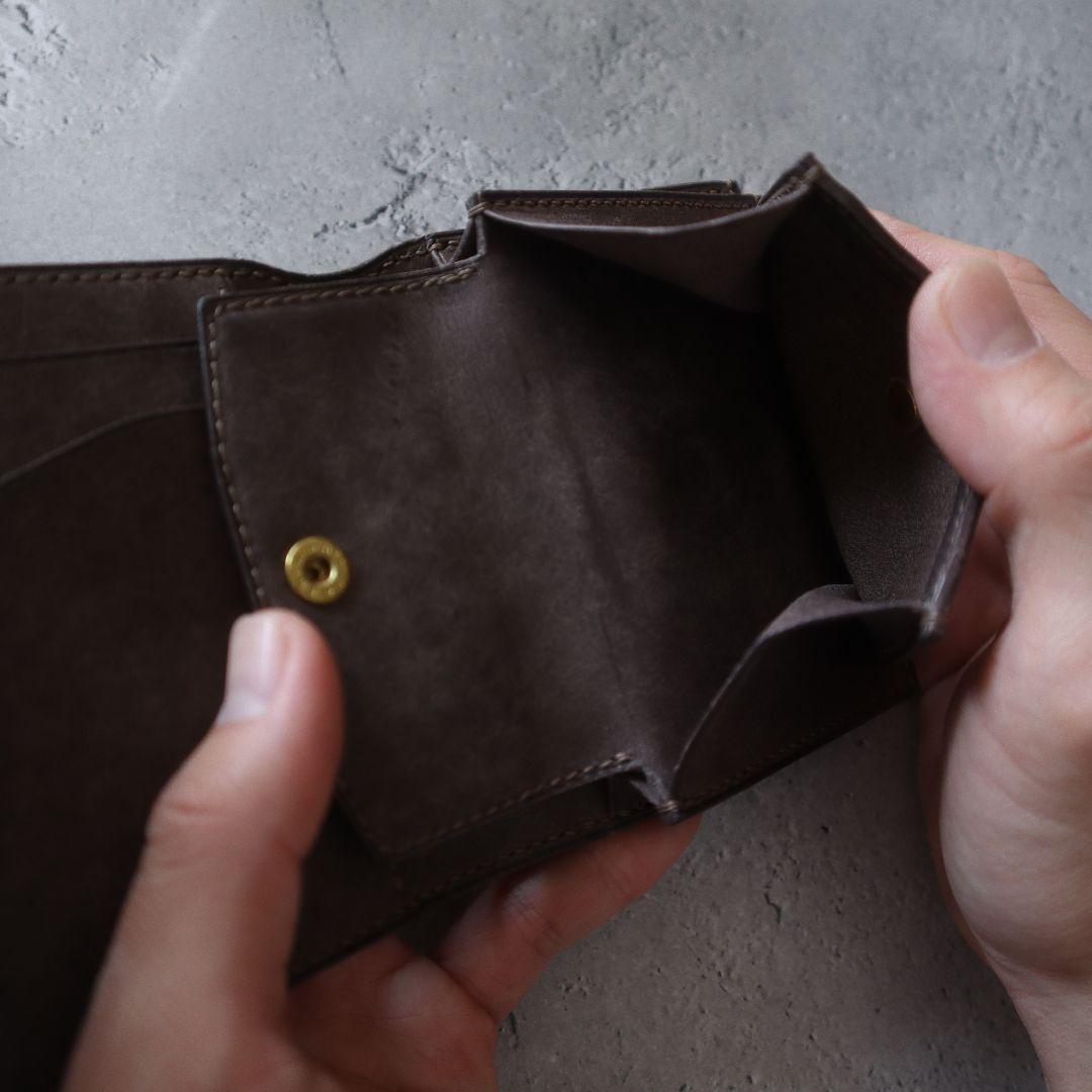 【受注制作】オコシ金具の三つ折り財布　フルハンドメイド　イタリアンレザー