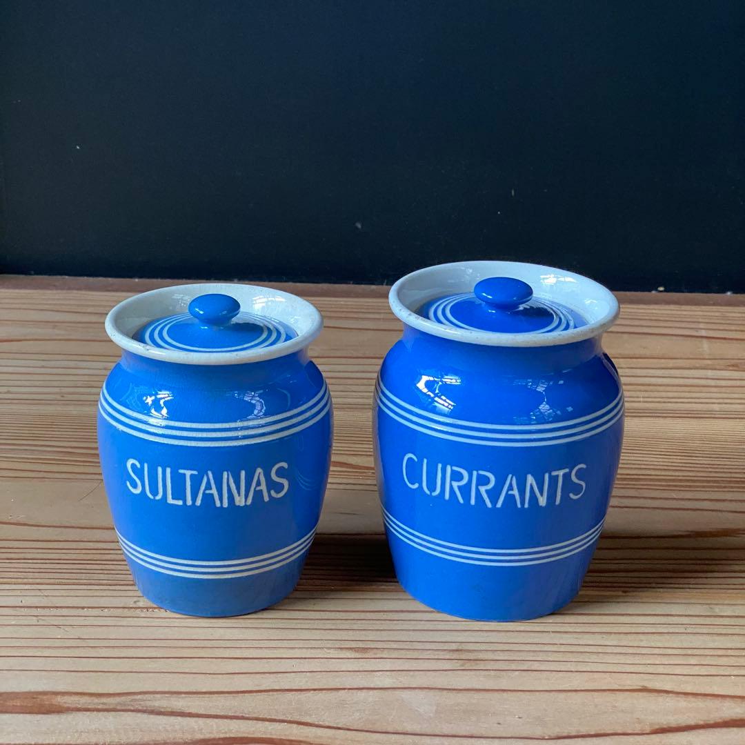 イギリス アンティーク キャニスター 陶器 キッチン用品SULTANAS 蓋付き