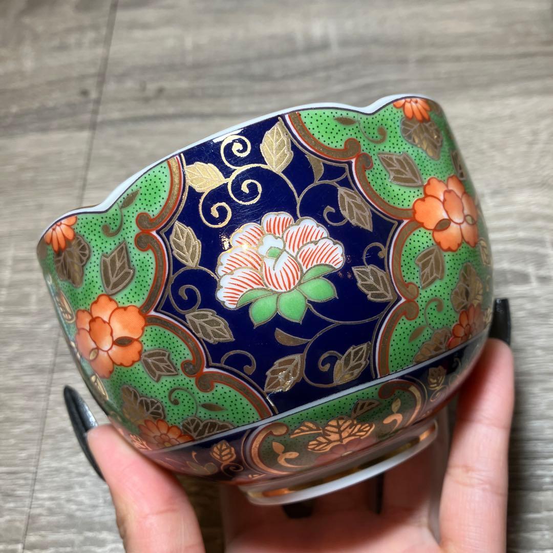 D-4 有田焼 庫山窯 金彩唐草牡丹 輪花小鉢 5客セット 小鉢 食器 和食器