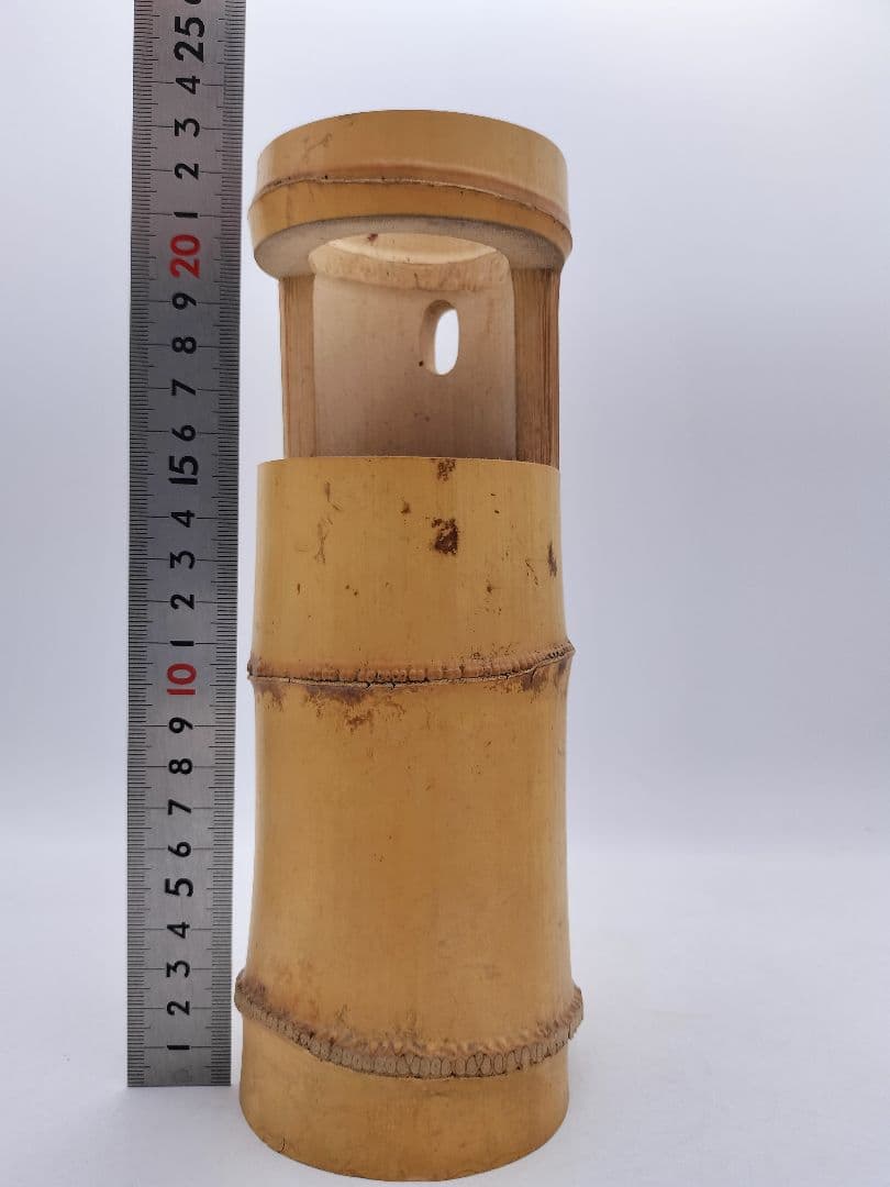 d026 竹一重切花入 銘「知足」雲林院 藤田寛道 遊山作 木箱 茶道具 古物