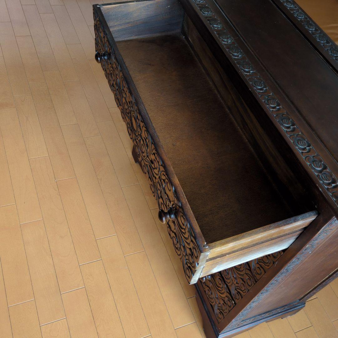 天然木　彫刻 チェスト 4段 アンティーク