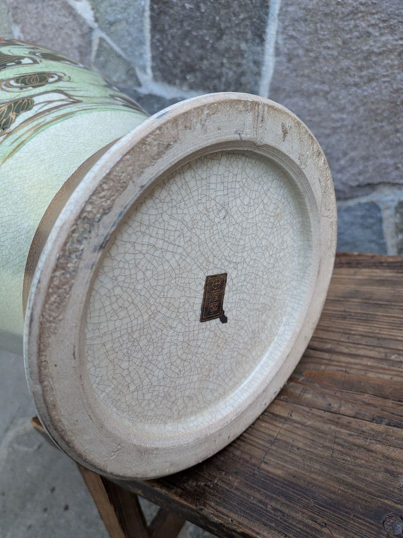 薩摩焼 田薩摩印 丸十字 白薩摩 花瓶　明治期