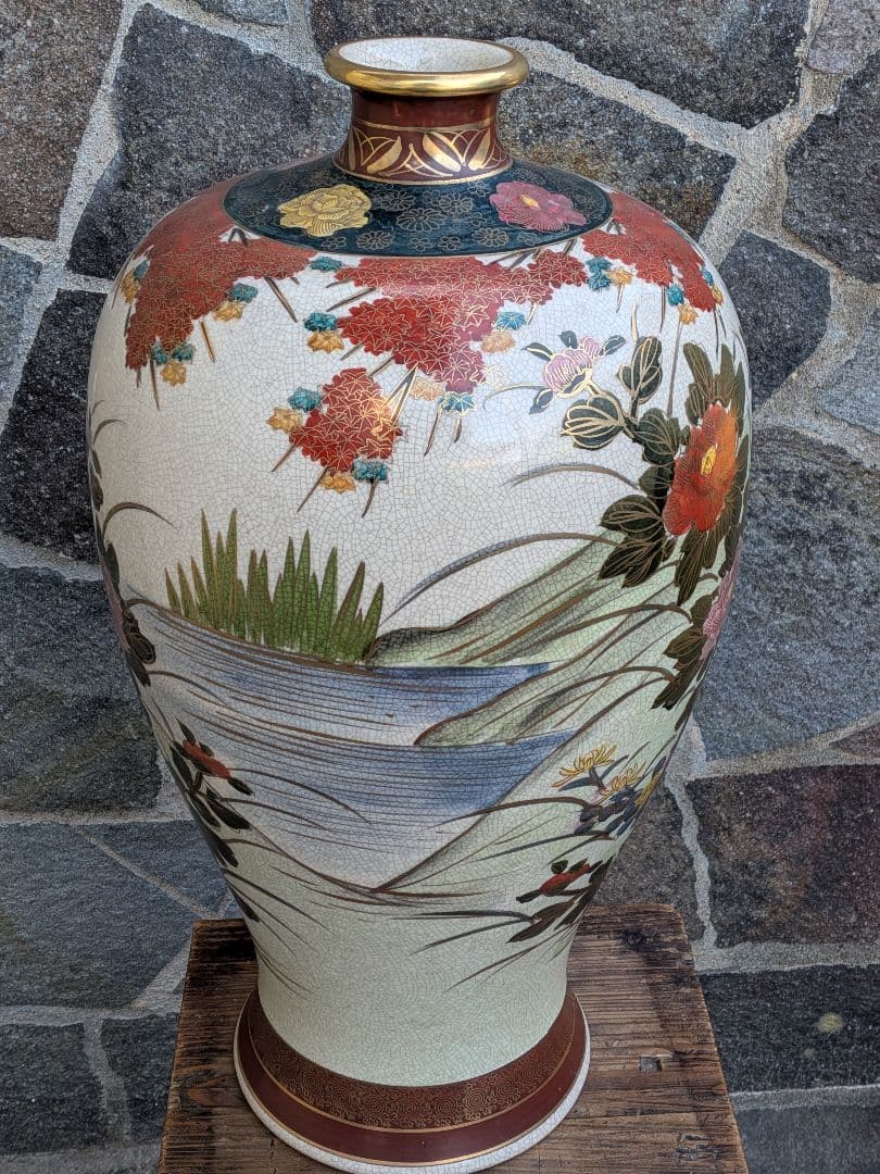 薩摩焼 田薩摩印 丸十字 白薩摩 花瓶　明治期