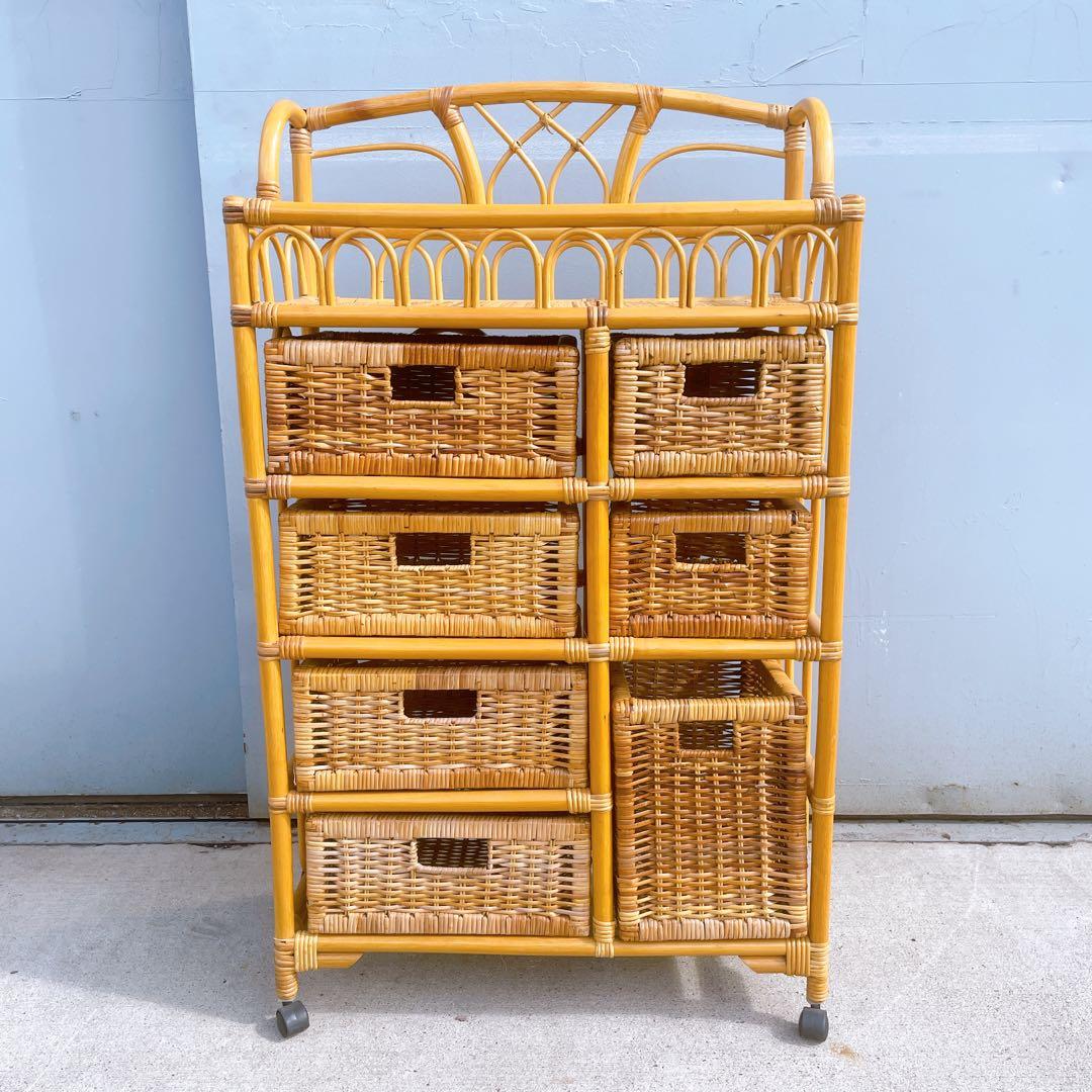 【美品】ラタン 7杯チェスト 籐製 引き出し収納 アンティーク 昭和レトロ