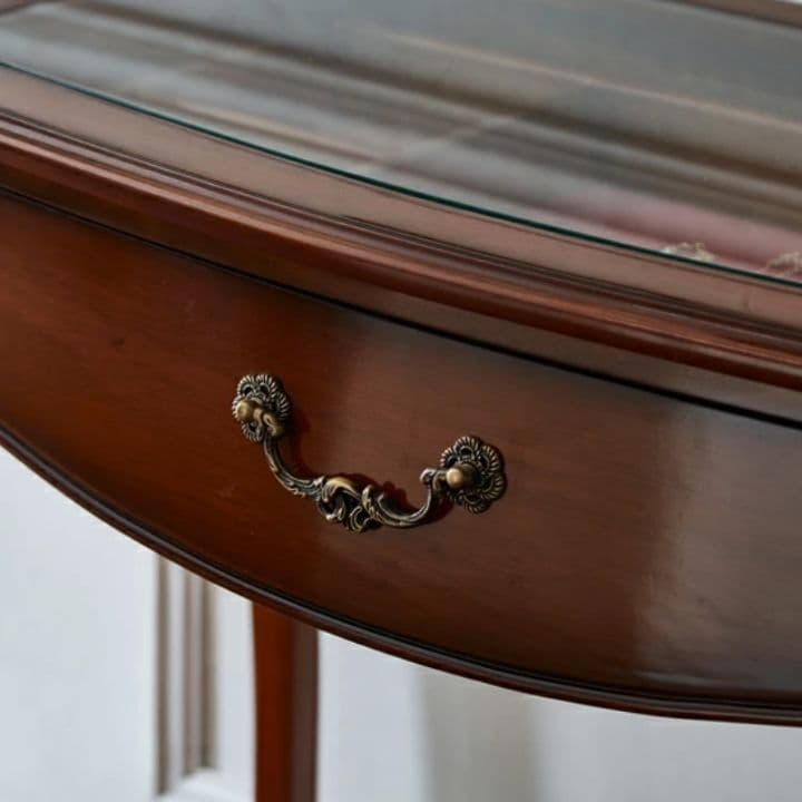 世界三大銘木材　マホガニー仕様　『猫足ディスプレイデスク』キャビネット　手彫彫刻