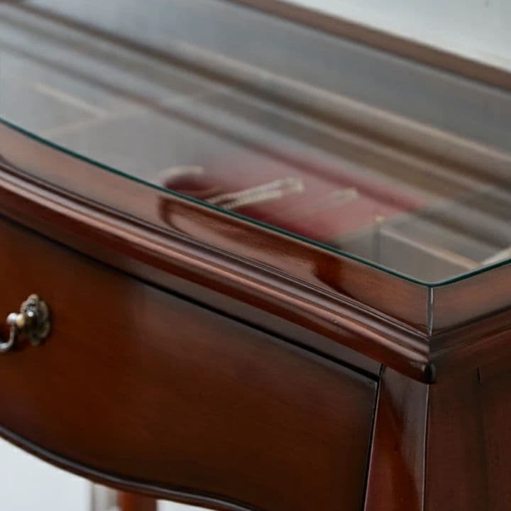 世界三大銘木材　マホガニー仕様　『猫足ディスプレイデスク』キャビネット　手彫彫刻