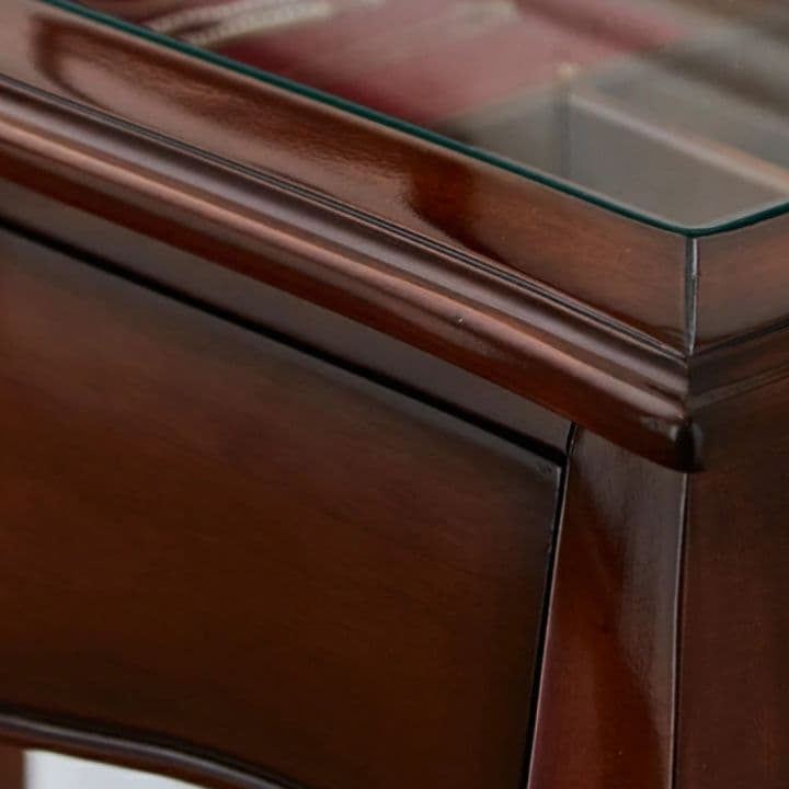 世界三大銘木材　マホガニー仕様　『猫足ディスプレイデスク』キャビネット　手彫彫刻