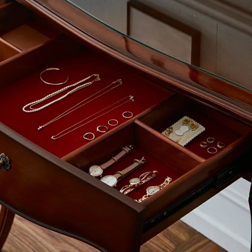 世界三大銘木材　マホガニー仕様　『猫足ディスプレイデスク』キャビネット　手彫彫刻