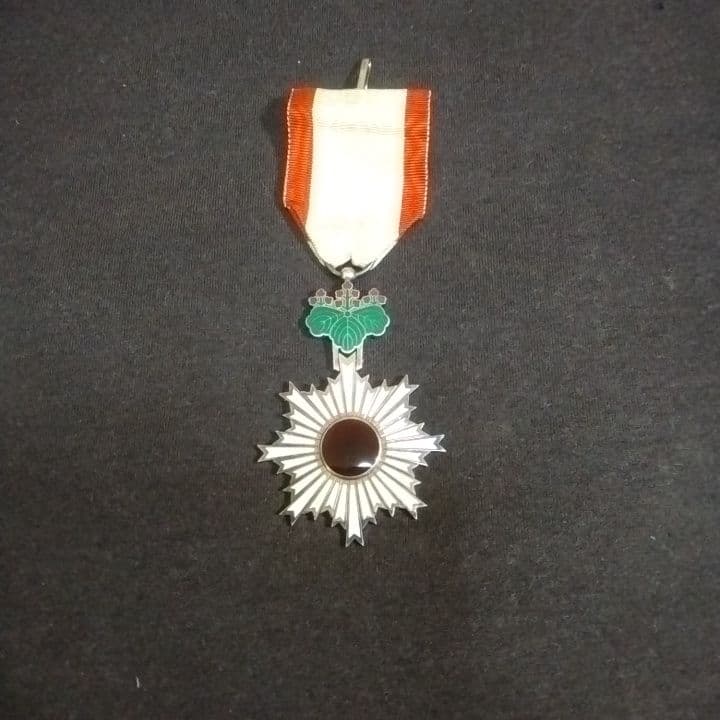 勲章星形メダル 黒い中心部 緑色装飾