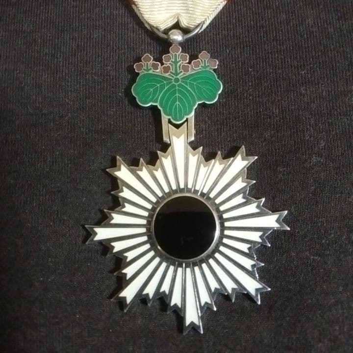 勲章星形メダル 黒い中心部 緑色装飾