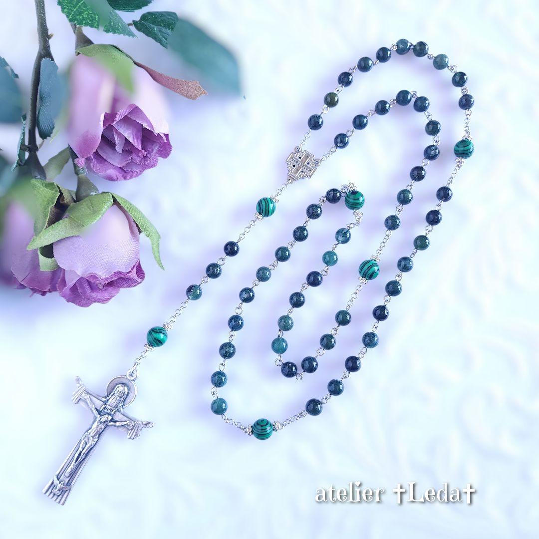 ☆モスアゲート＆マラカイト ロザリオ☆ ~Moss Agate~