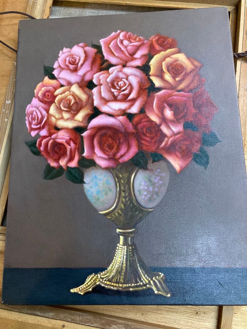 バラの花束 油彩画 F6額装　古物