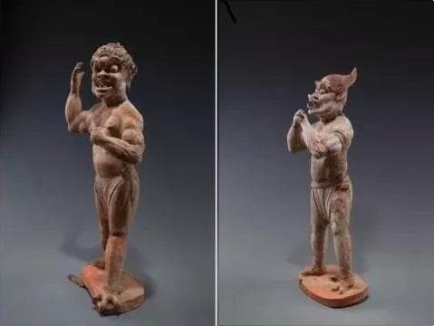 【 唐代加彩陶俑（鬼俑）】 ７～９世紀 出土骨董 中国古玩