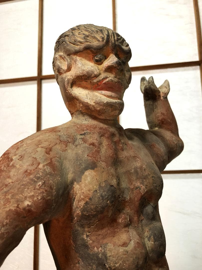 【 唐代加彩陶俑（鬼俑）】 ７～９世紀 出土骨董 中国古玩