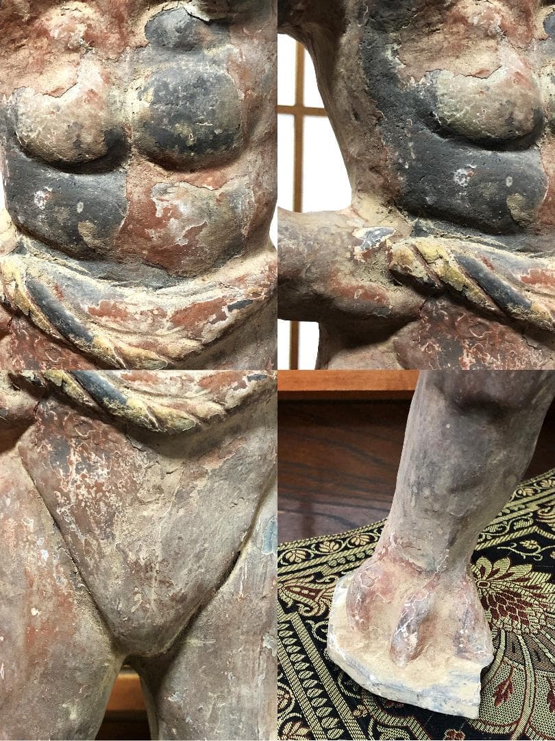 【 唐代加彩陶俑（鬼俑）】 ７～９世紀 出土骨董 中国古玩