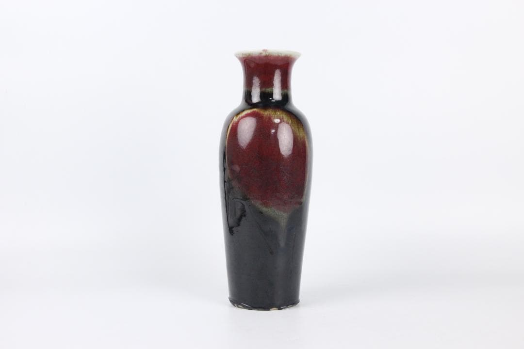 中国美術 清代 官窯 窯変紅釉 郎窯紅　花瓶 中国　時代物　欠けあり ED5-8