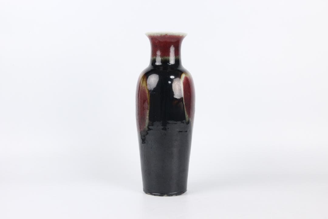 中国美術 清代 官窯 窯変紅釉 郎窯紅　花瓶 中国　時代物　欠けあり ED5-8